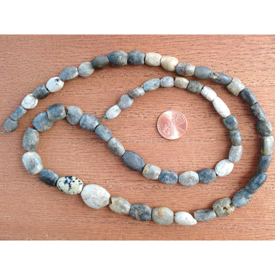 Ancient Gray, Black and Brown Carved Stone Beads, Strand, Mauritania or Mali - Rita Okrent Collection - (S329b)