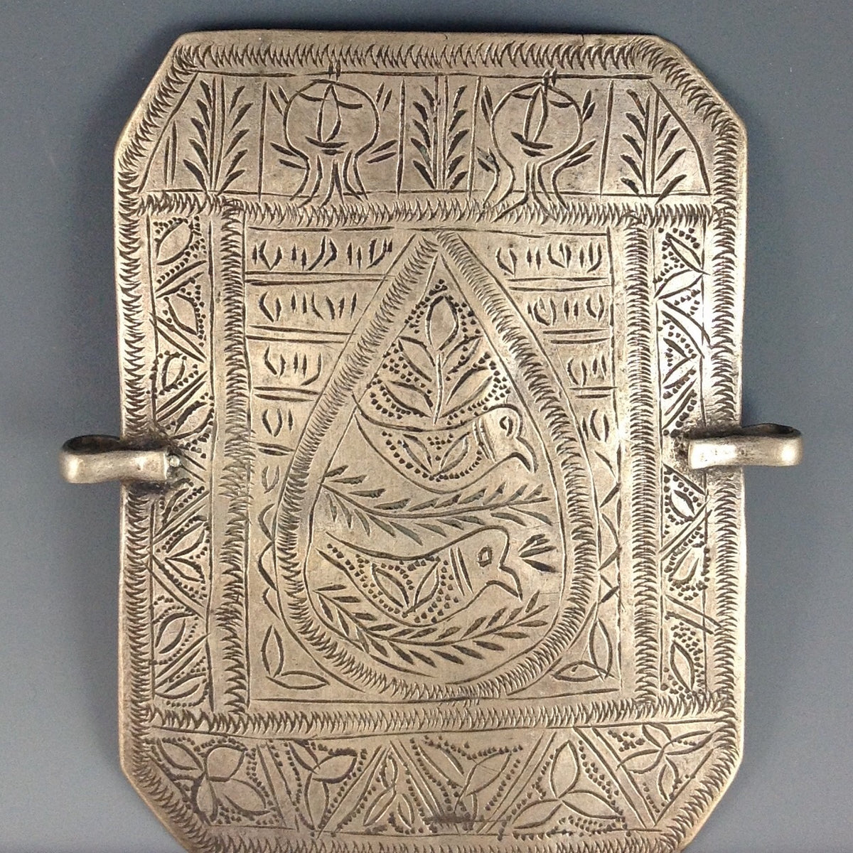 Antique Engraved Silver Pendant from Persian Bazuband, Iran - P006