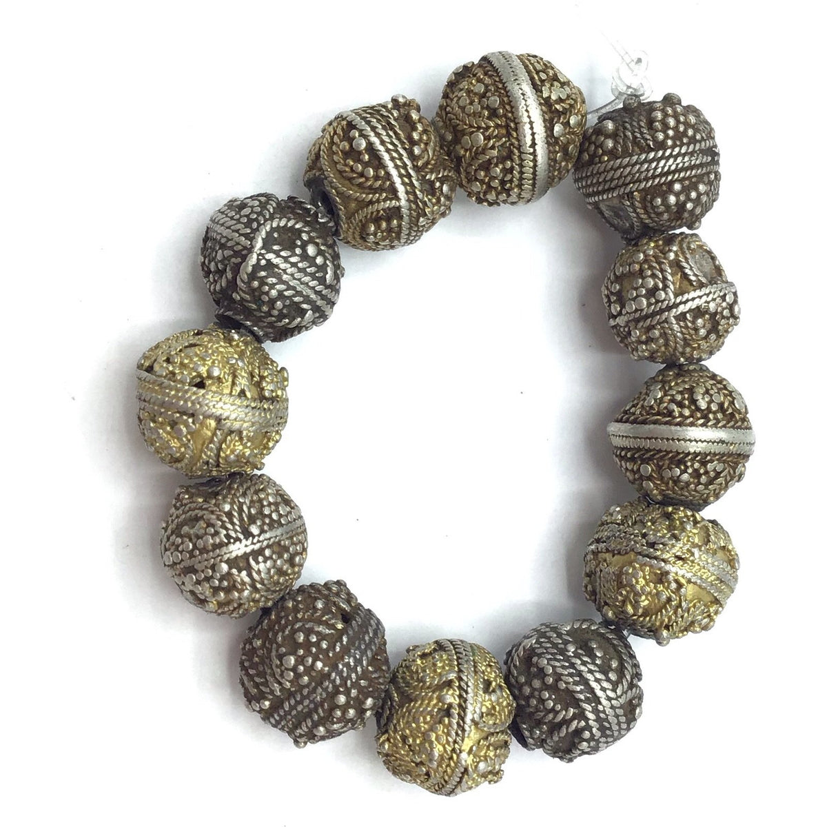 Strands of 12 Mixed Favorite Silver and Gilded Silver Mauritanian Beads - Rita Okrent Collection (C469)