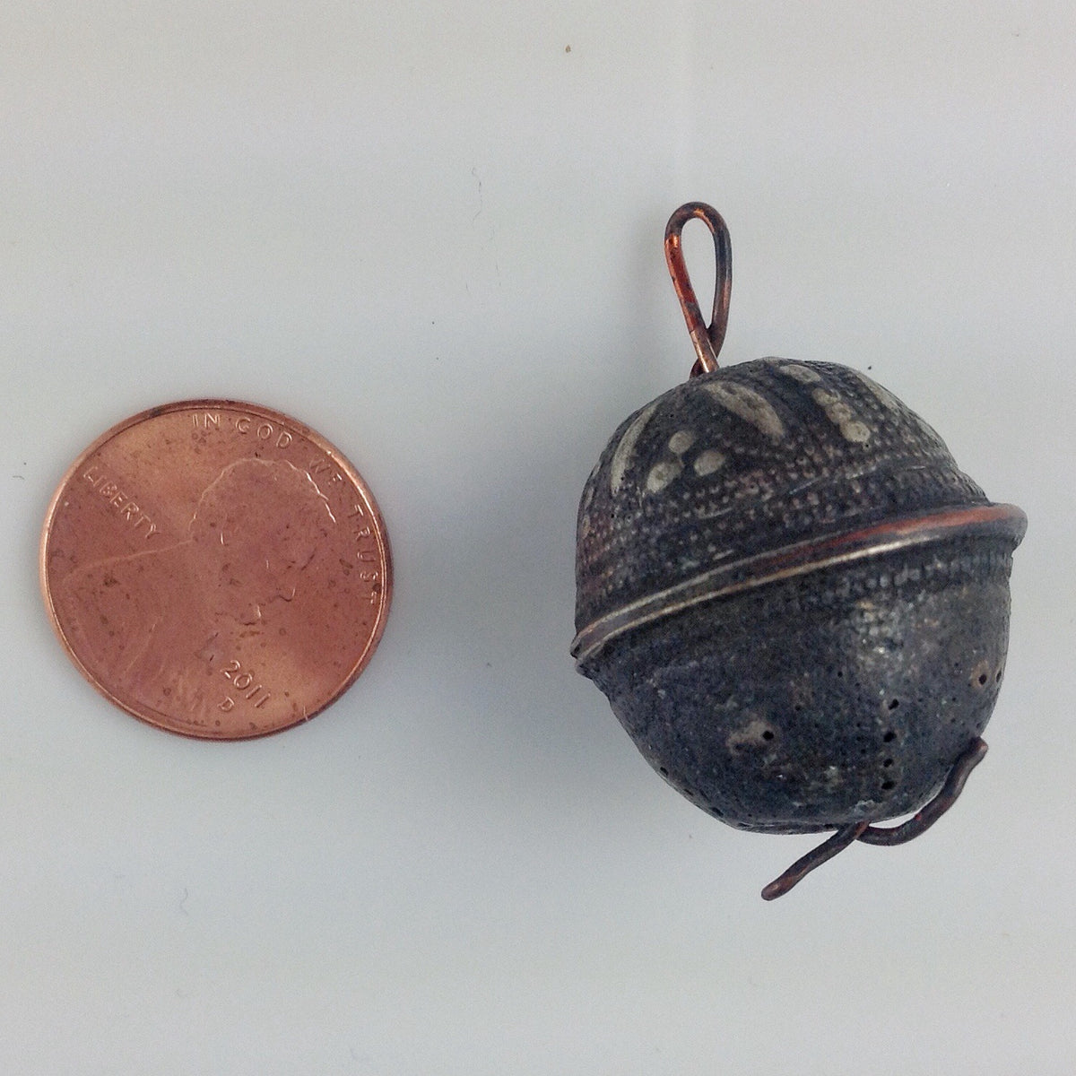 Mauritanian Silver Aggrab al Fadda Bead Pendant with Copper Band - C198p