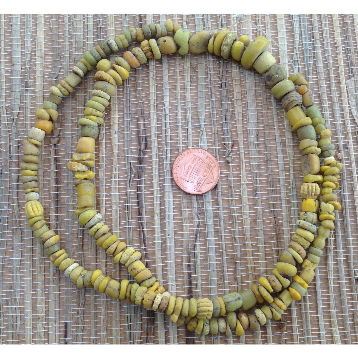 Strand of Rare Excavated Yellow Glass Nila Beads from Mali - Rita Okrent Collection (AT0690)