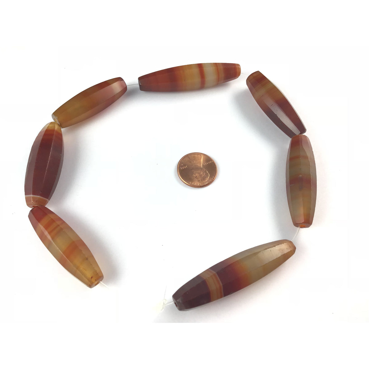 7 Antique Faceted Idar Oberstein Banded Agate Beads from Germany - Rita Okrent Collection (S203a)