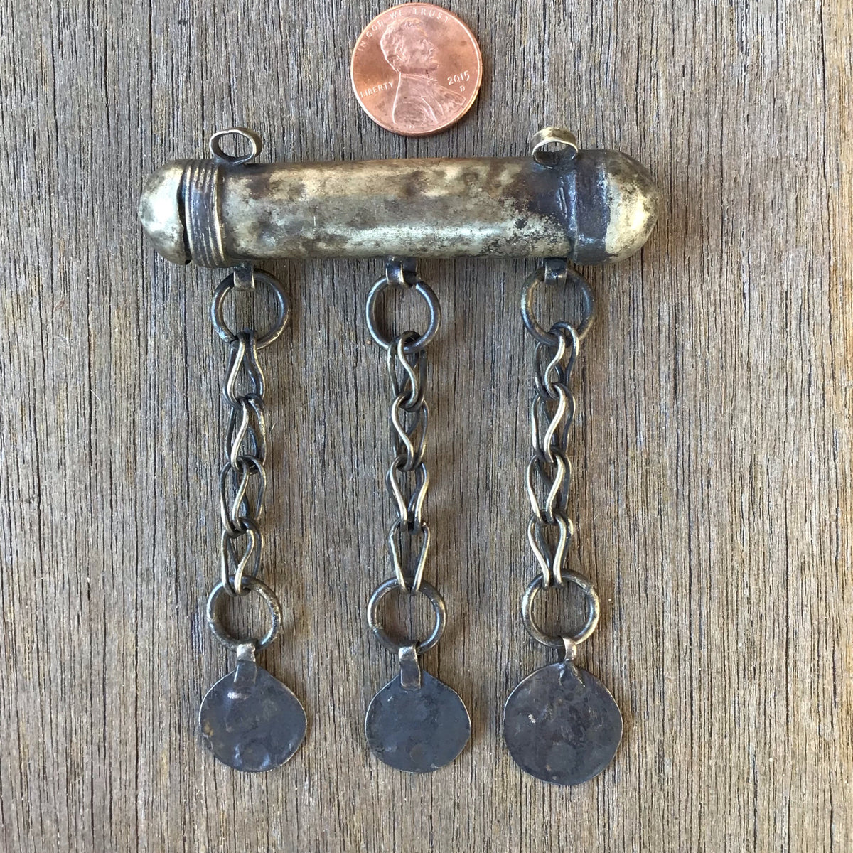 Vintage Bedouin Silver Hirz Prayer Amulet with 3 Chain Dangles - Rita Okrent Collection (P726)
