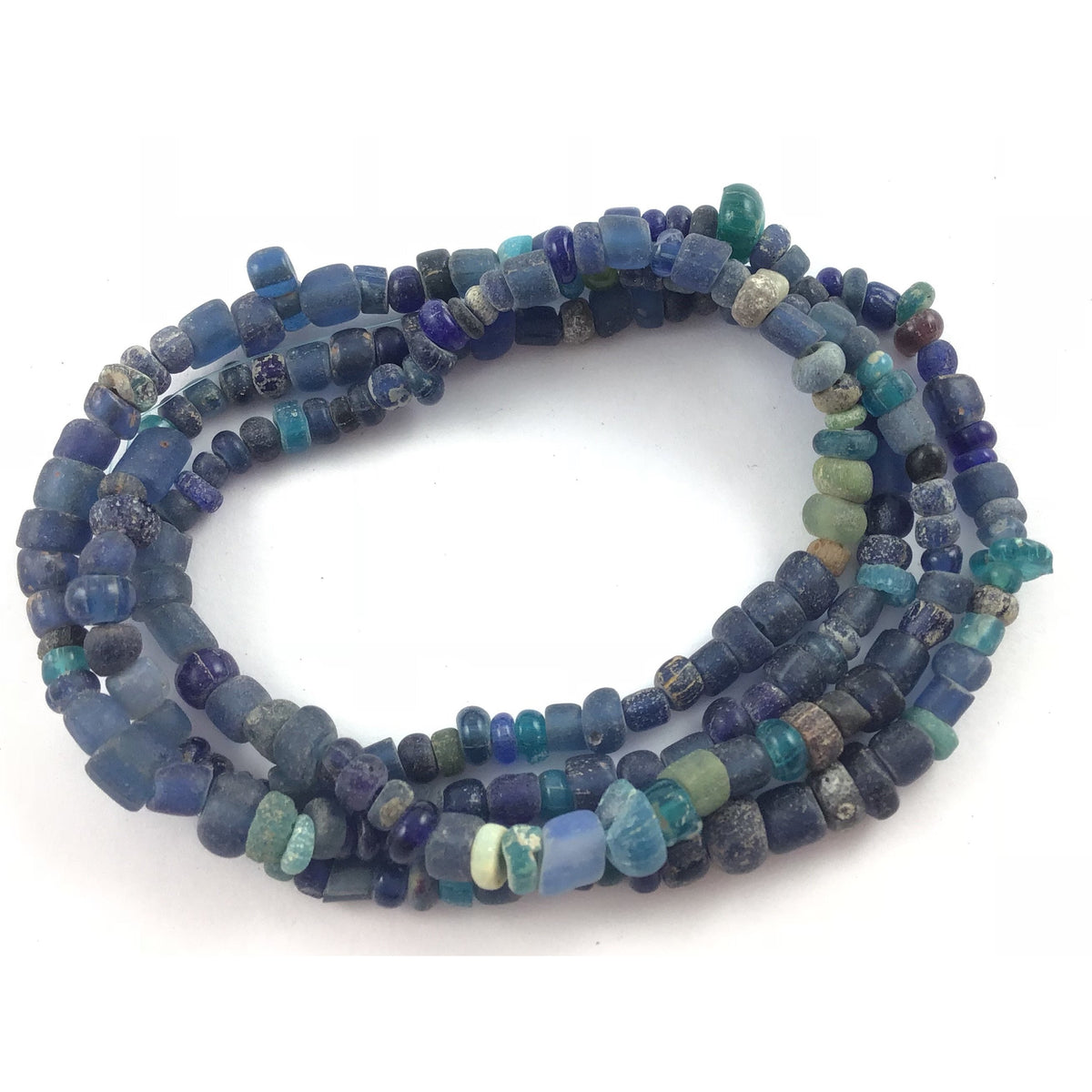 Deep Rich Small Mixed Dark Blue and Teal Blue Excavated Glass Nila Beads, Mali - Rita Okrent Collection (AT0721)