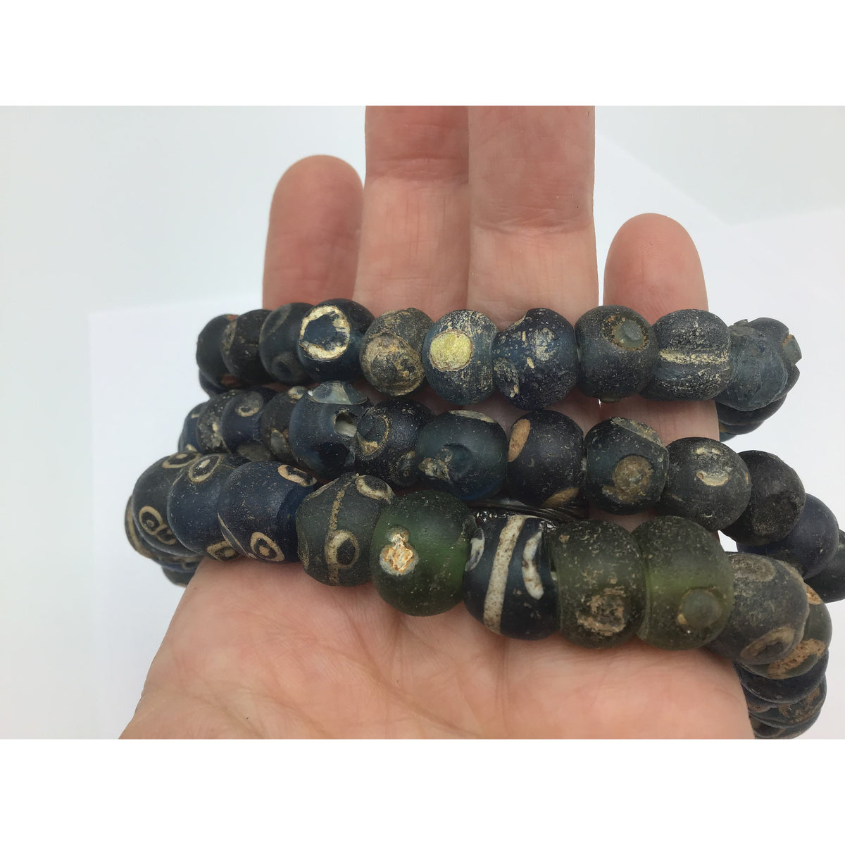 Gorgeous Long Strand of Blue Glass Islamic Eye Beads from Mauritania - Rita Okrent Collection (AG224)