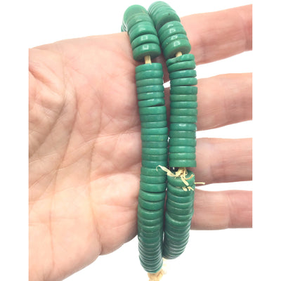 Vintage Green Molded Bohemian Flat Glass Button Beads - Rita Okrent Collection (ANT336)