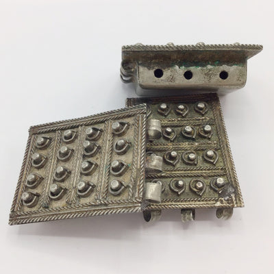 Moroccan Decorated Silver Box Amulets with Top Bails and 3 Holes - Rita Okrent Collection (P619)