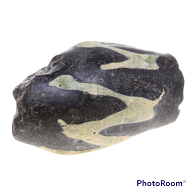 Ancient Glass Bead, Middle East, with Off White Trails - Rita Okrent Collection (AG077b)