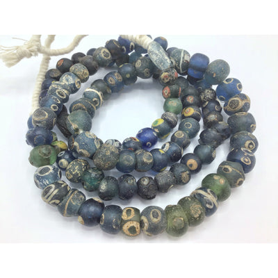 Gorgeous Long Strand of Blue Glass Islamic Eye Beads from Mauritania - Rita Okrent Collection (AG224)