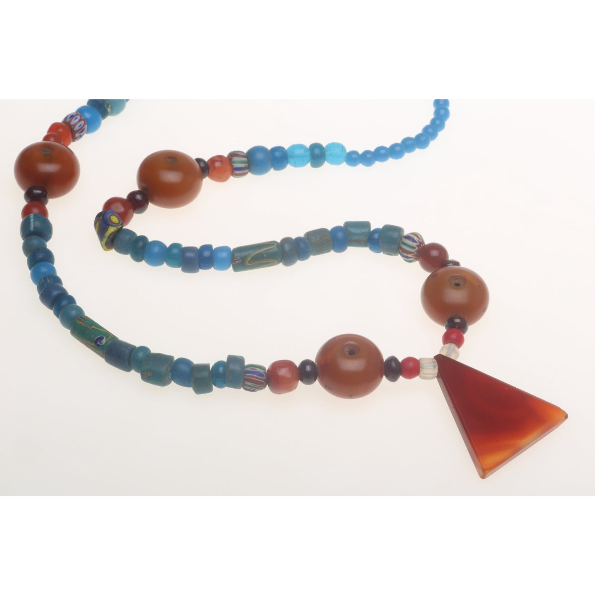 Mauritanian Necklace, Blue Beads with Faux Amber Beads, African Trade - Rita Okrent Collection (AT0912)