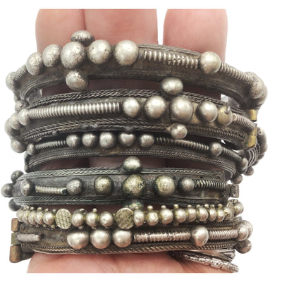 Vintage Silver Handmade Tribal Bracelets from the Sahara, Small Diameters, Group of 6 - Rita Okrent Collection (BR198)