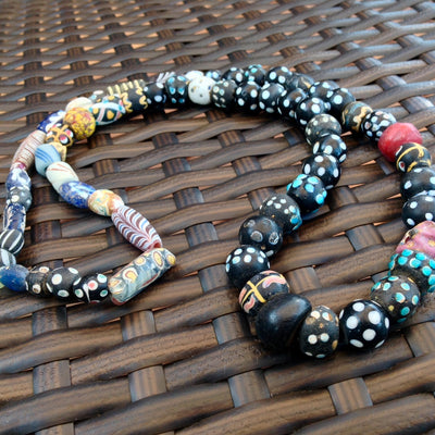 Mixed African Trade - Black Skunk, and Other Venetian Glass Trade Beads and Ancient Glass Beads, Strand - Rita Okrent Collection (AT0754)