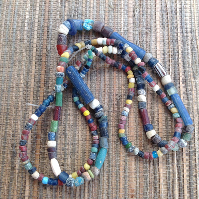 Mixed Blue and Red Glass Koli Aggrey Beads, Timbuktu or Djenne, Mali, with Nila beads AT0068