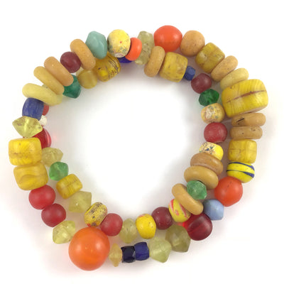 Mixed Old Yellow, Orange, Red, Green and Blue Bohemian Glass Trade Beads - Rita Okrent Collection (AT0655)