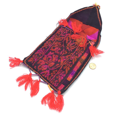Traditional Bedouin Hand Embroidered Purse or Jewelry Bag, with Red Yarn Tassles - Rita Okrent Collection (AA287)