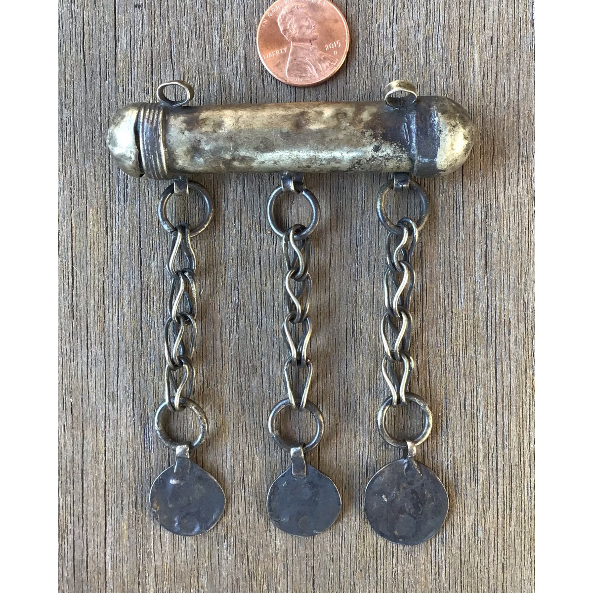 Vintage Bedouin Silver Hirz Prayer Amulet with 3 Chain Dangles - Rita Okrent Collection (P726)