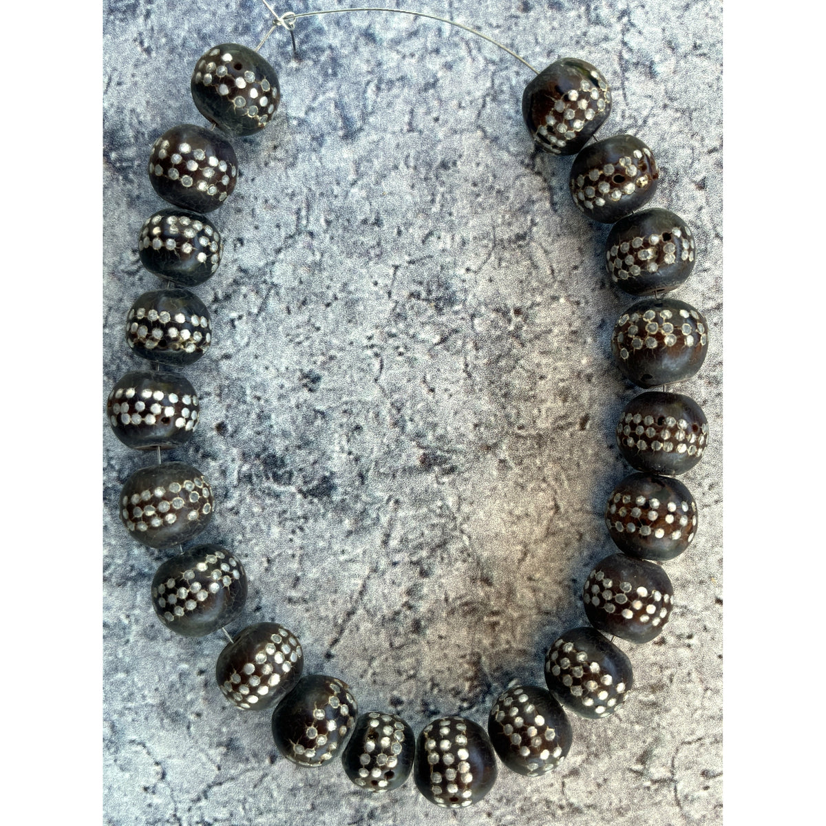 Yemeni Black Coral Beads with Silver Inlay, from a Tesbih - Prayer Strand - Worry Beads - Rita Okrent Collection (ANT650)