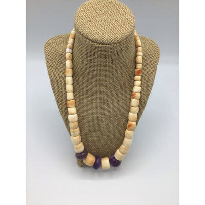 Antique Carved Conch Shell and Amethyst Necklace - Rita Okrent Collection (NE407)