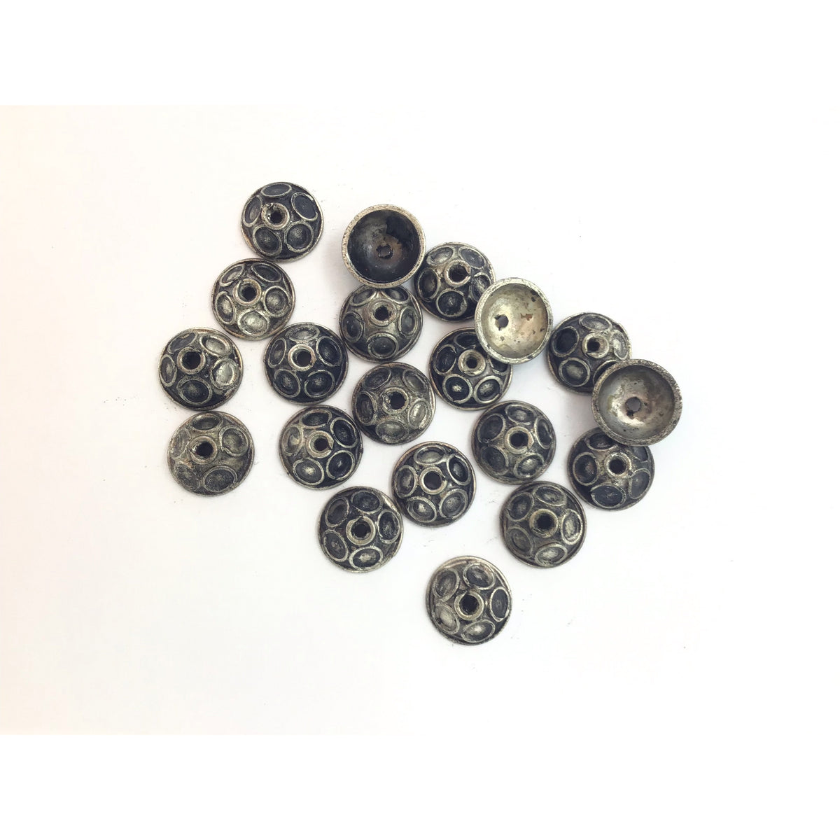 Berber Silver Bead Caps, With or Without Eyes, Set of 2, Morocco - Rita Okrent Collection (NP025)