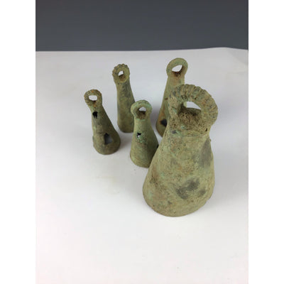 Group of 5 Antique Vert-de-Gris Bronze Bells, Mali - Rita Okrent Collection (P609)