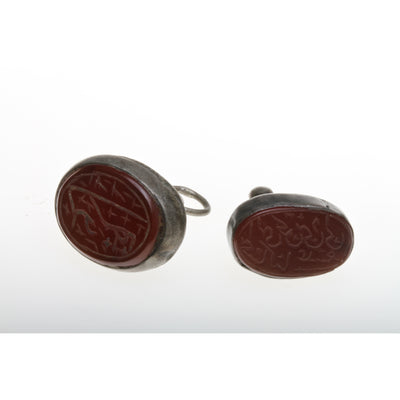 Vintage Silver Mounted Carved Carnelian Seals, Iran, from the Collection of Robert Liu - C655