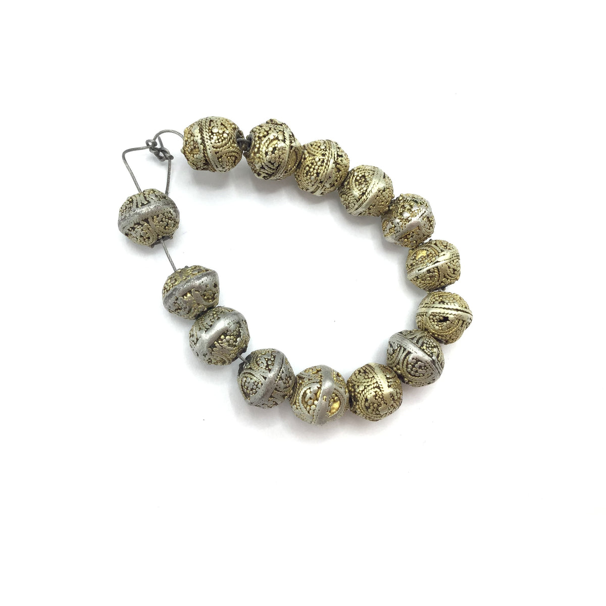 Mix of 14 Lovely Well Worn Gold Washed and Silver Favorite Mauritanian Granulated Silver Beads - Rita Okrent Collection (C496)