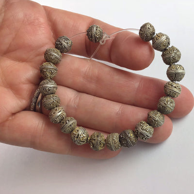 Group of 20 Favorite Antique Handmade Small Gilded Silver Granulated Mauritanian Beads - Rita Okrent Collection (C465sg-2)