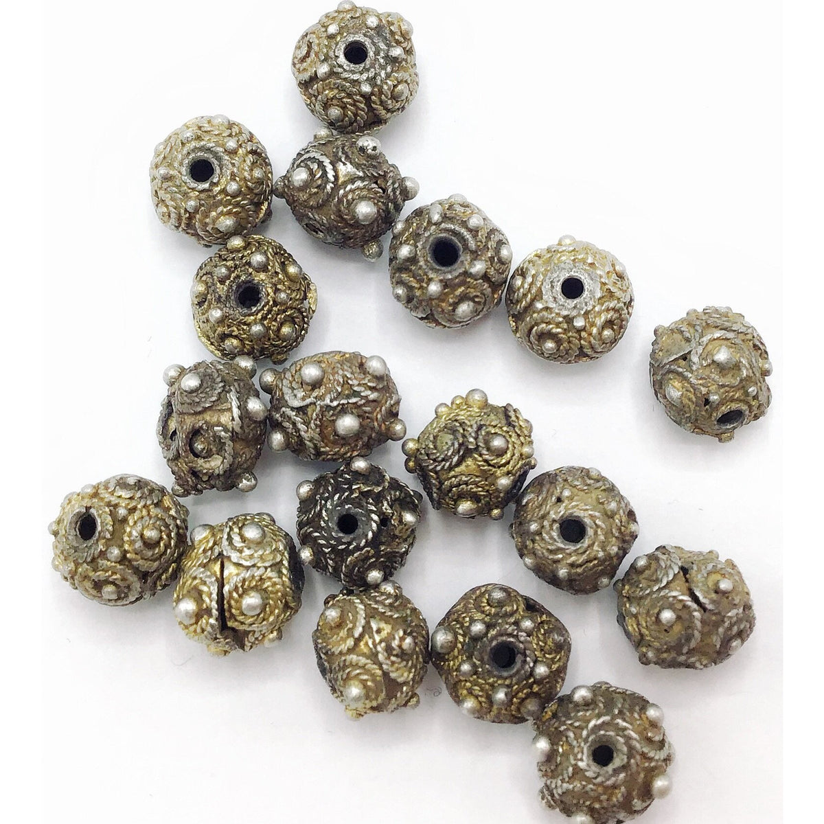 Antique Small Silver and Gold-Washed Mauritanian Beads with Granulation and Decorative Roping - Rita Okrent Collection (C460)