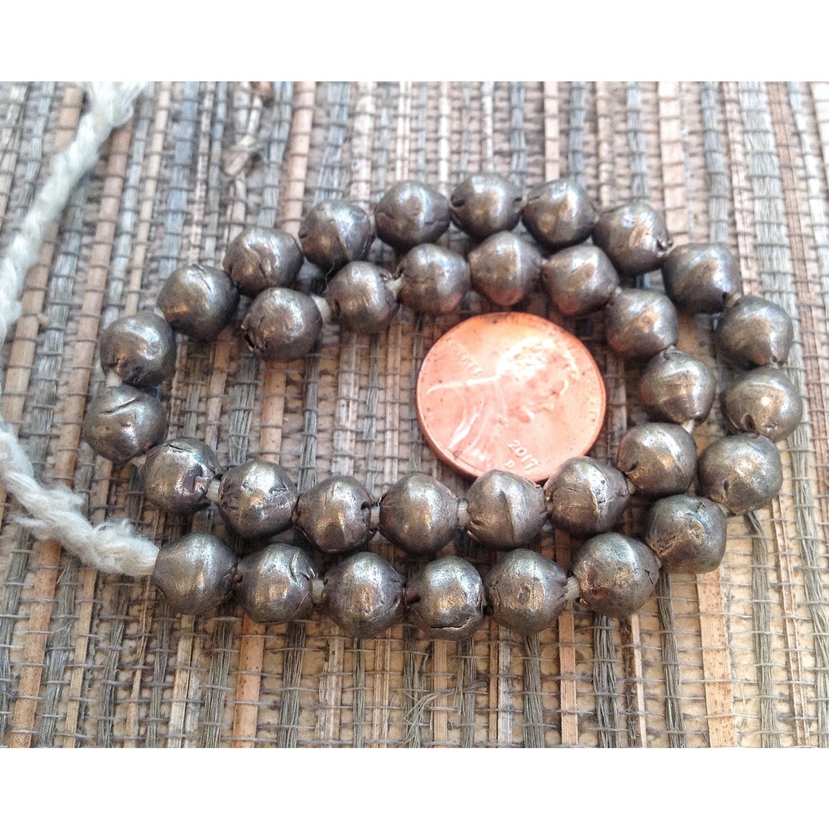 Strand of Matched Old Silver Metal Coin Silver Nicely Shaped Spacer Beads from Ethiopia - ANT311