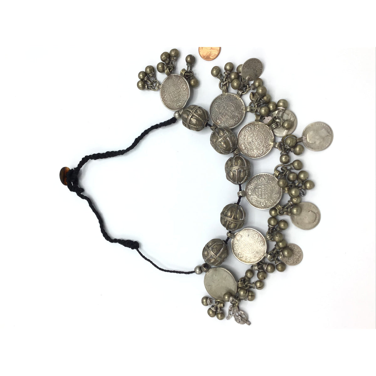 Yemeni Necklace with Large Silver Yemeni Beads and Indian Coin Dangles - Rita Okrent Collection (C545)