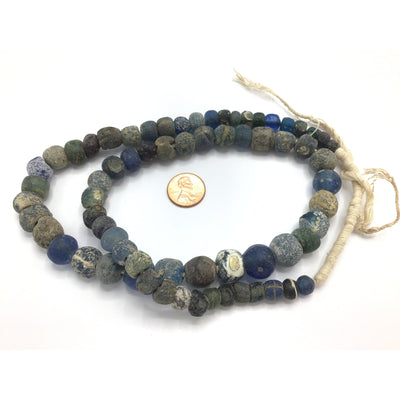 Ancient Excavated Worn Blue Islamic Glass Beads, 24 Inch Strand - Rita Okrent Collection (AG159)
