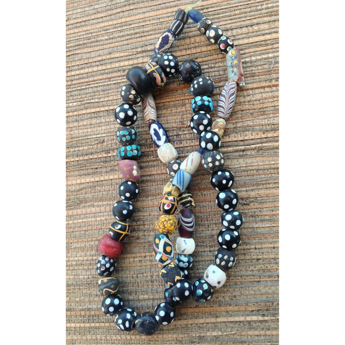 Mixed African Trade - Black Skunk, and Other Venetian Glass Trade Beads and Ancient Glass Beads, Strand - Rita Okrent Collection (AT0754)