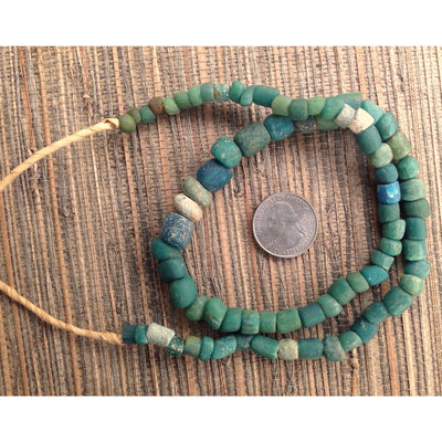 Favorite Rare Green-Blue Excavated Glass Large Ancient Nila Beads, Djenne, Mali - Rita Okrent Collection (AT0618L)