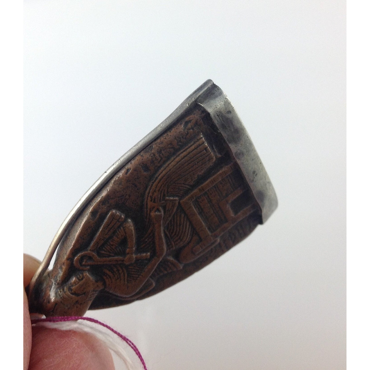 Triangular Copper and Silver Pendant with Traditional Egyptian Figure, Egypt - P251c