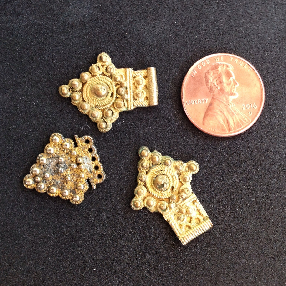 Mauritanian Gilt Gold Flat Headdress Pendants, Set of 3, Morocco - P535