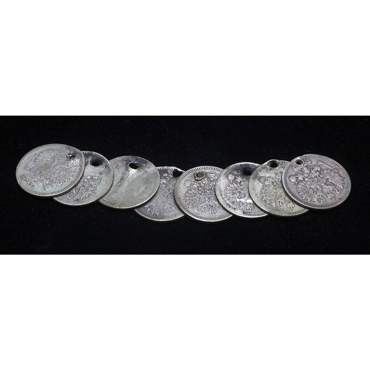 Set of 8 Matched Antique Russian Silver Kopek Coin Pendants from the Collection of Robert Liu - P546c