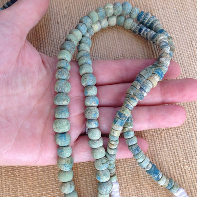 Rare Round Light Green Excavated Ancient Glass Medium Sized Nila Beads, Djenne, Mali - Rita Okrent Collection (AT0639rg)