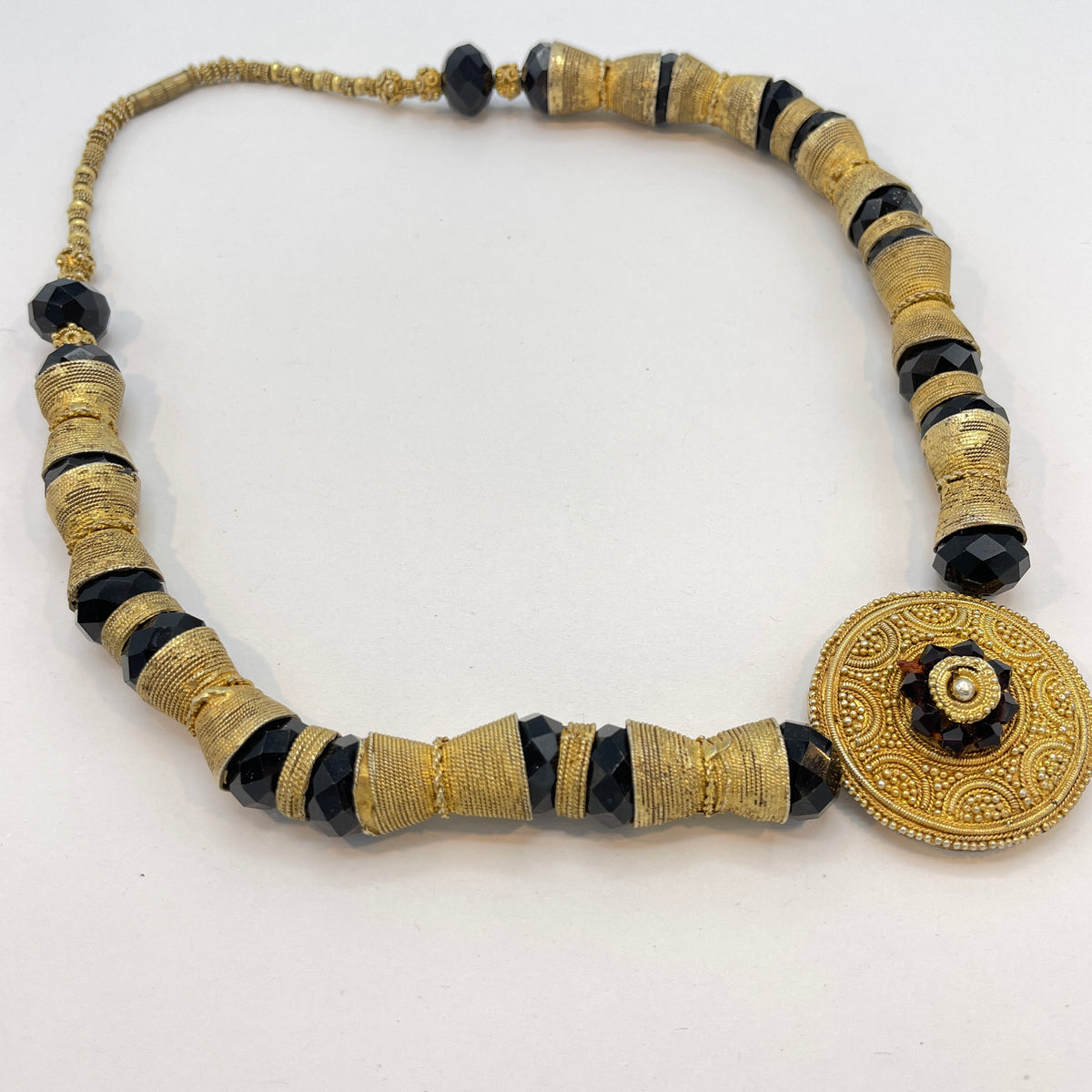 Gilded Gold-Plated Gold with Black Glass Necklace from Senegal - Rita Okrent Collection (NE480)