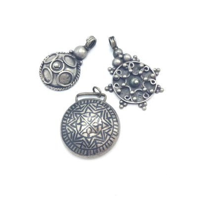 Group of 3 Vintage Mixed Ethnic Hanging Silver Pendants, One with Niello - Rita Okrent Collection (P788)