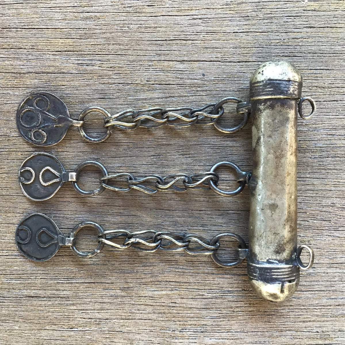 Vintage Bedouin Silver Hirz Prayer Amulet with 3 Chain Dangles - Rita Okrent Collection (P726)