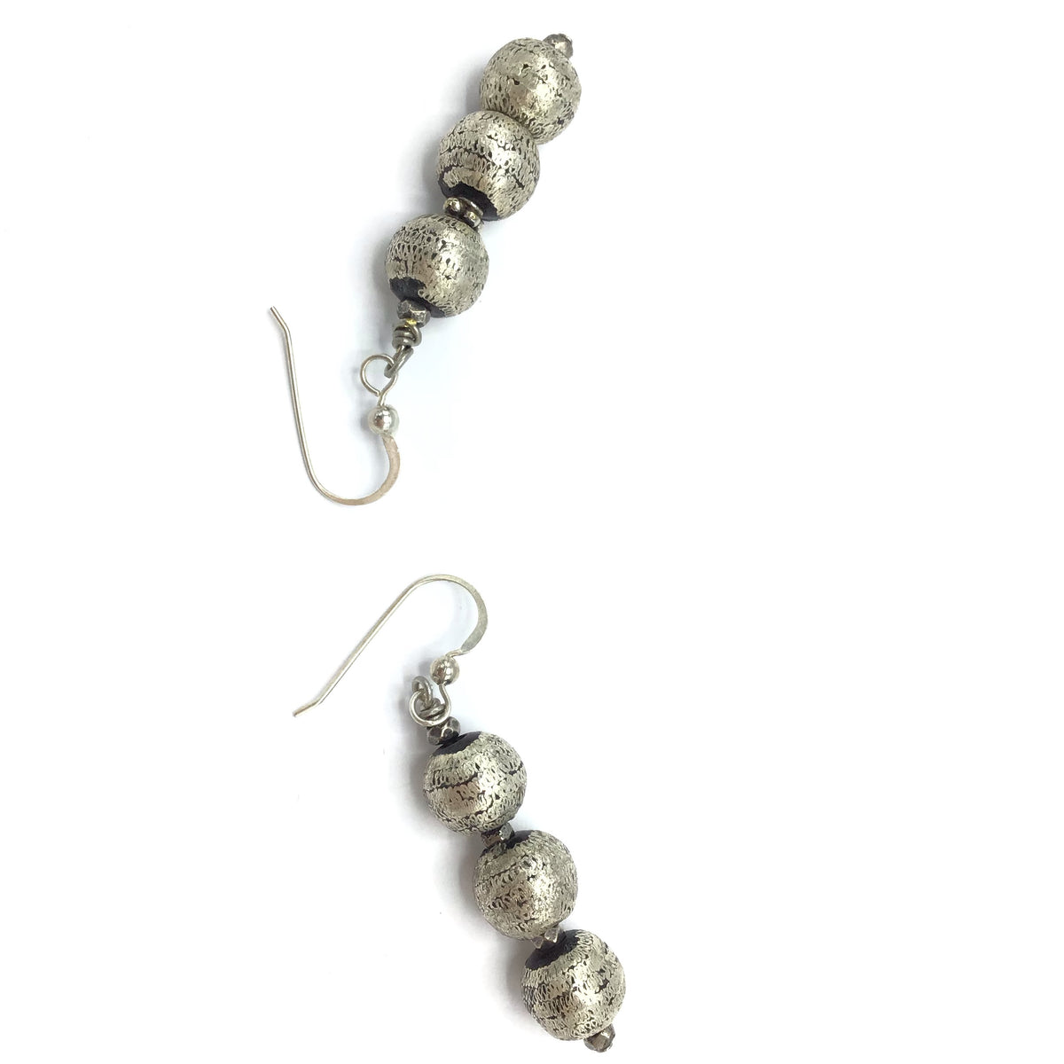 Mauritanian Prayer Bead Earrings with Sterling Silver Beads from Bali - Rita Okrent Collection  (E349e)