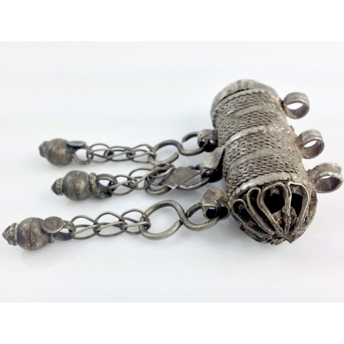 Nicely Worn Silver Hirz Prayer Amulet Pendant with Dangles and Top Bails, Egypt - Rita Okrent Collection (P624)