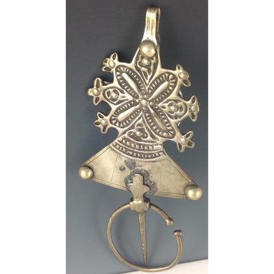 Moroccan Tuareg Silver Fibula with Etched Flower Decoration - Rita Okrent Collection (AA243)