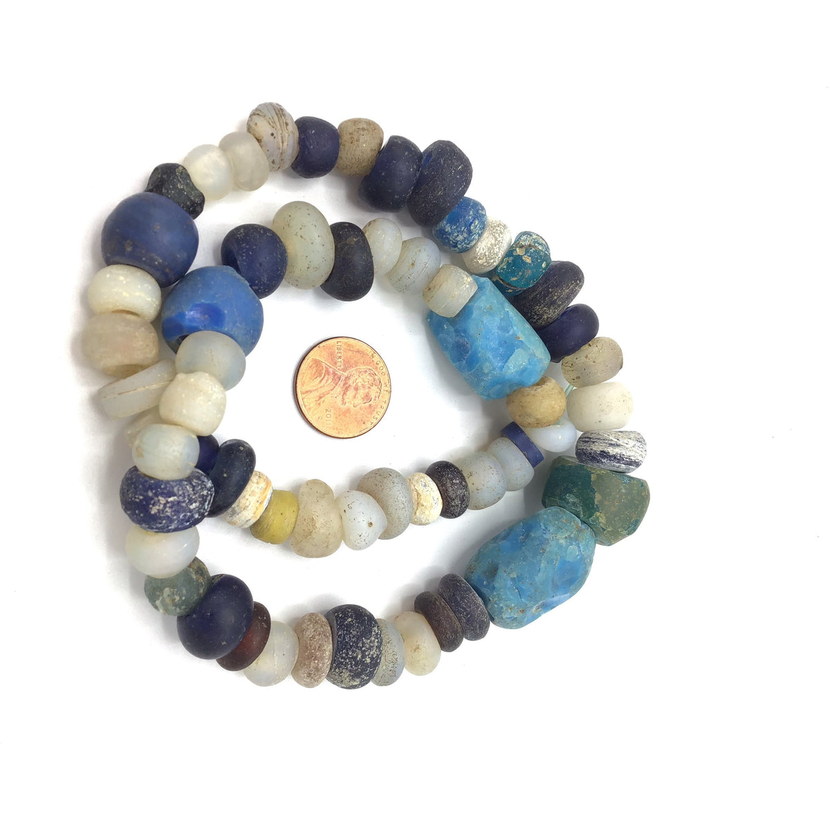 Dutch Glass Opalescent Moon Beads with Dark Blue Dutch Donuts and Large Blue Glass - Rita Okrent Collection (ANT445)