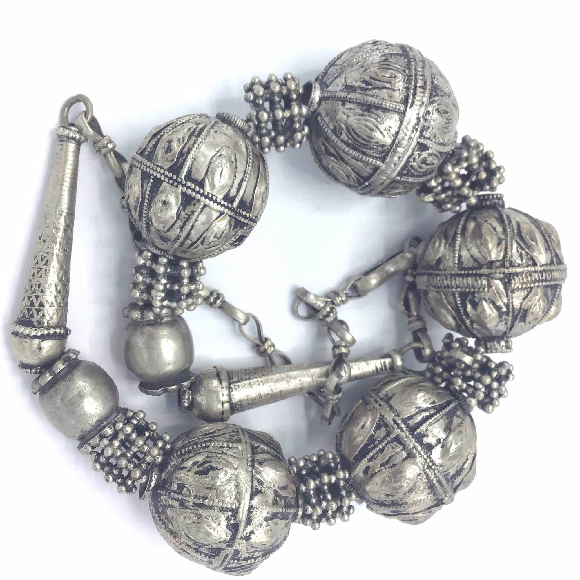 Antique Granulated Silver and Hollow Silver Beads Strands, from Yemen -  Rita Okrent Collection (ANT549all) - Rita Okrent Collection