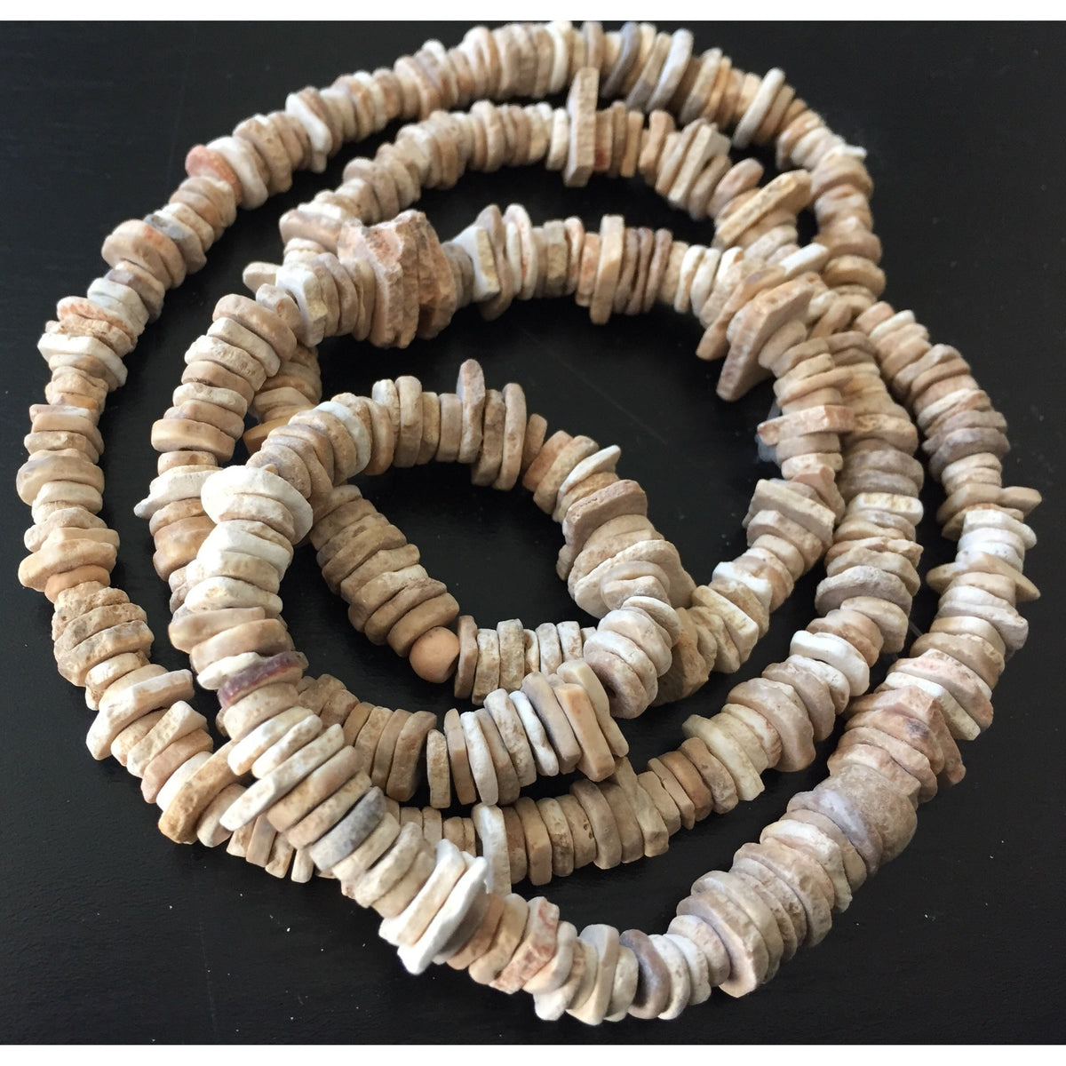 Antique Rustic Heishi Ostrich Egg Shell Beads from West Africa - Rita Okrent Collection (AT0643m)