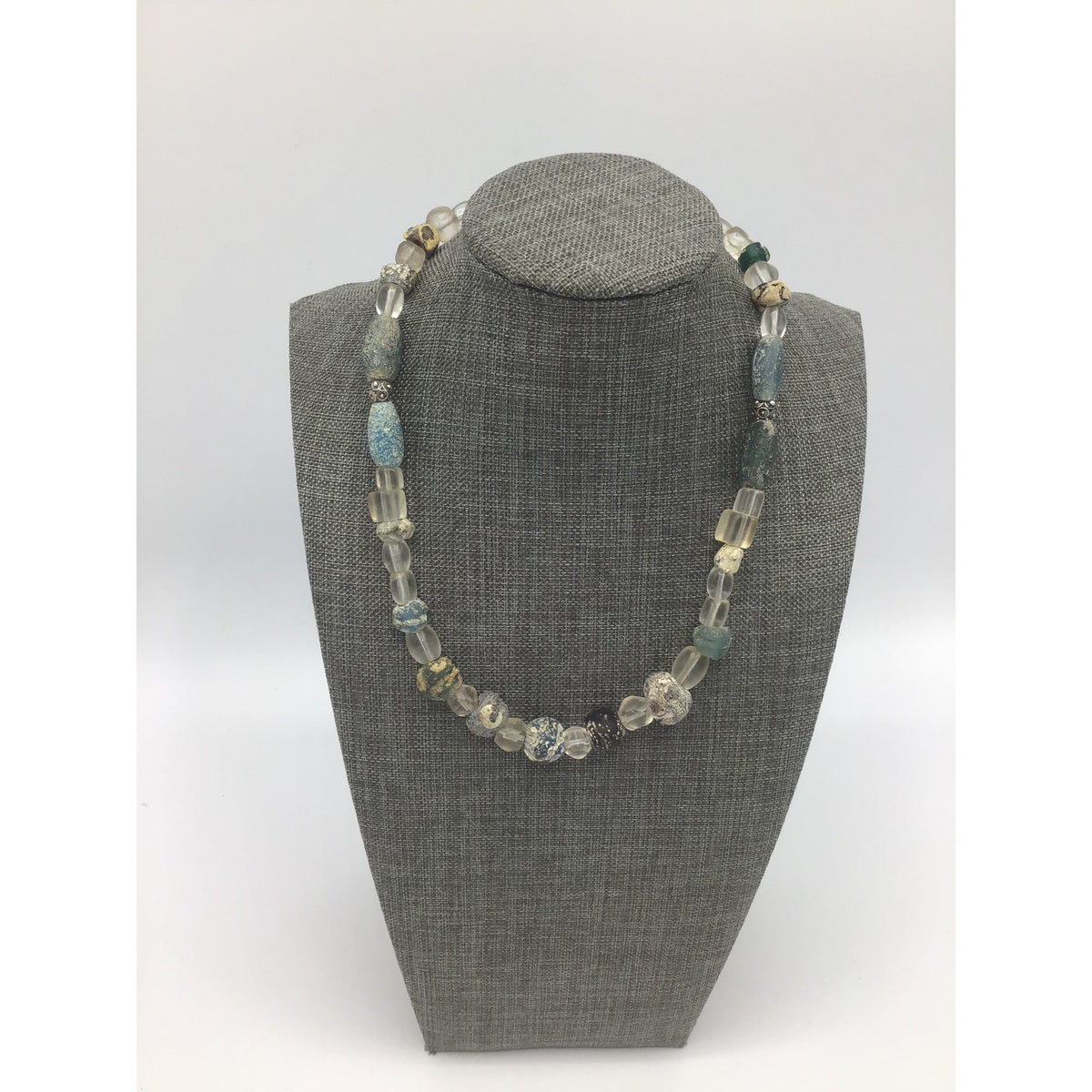 Necklace of Ancient Islamic Glass Beads, Bohemian Glass Beads and Mauritanian Silver Spacers - Rita Okrent Collection (NE381))