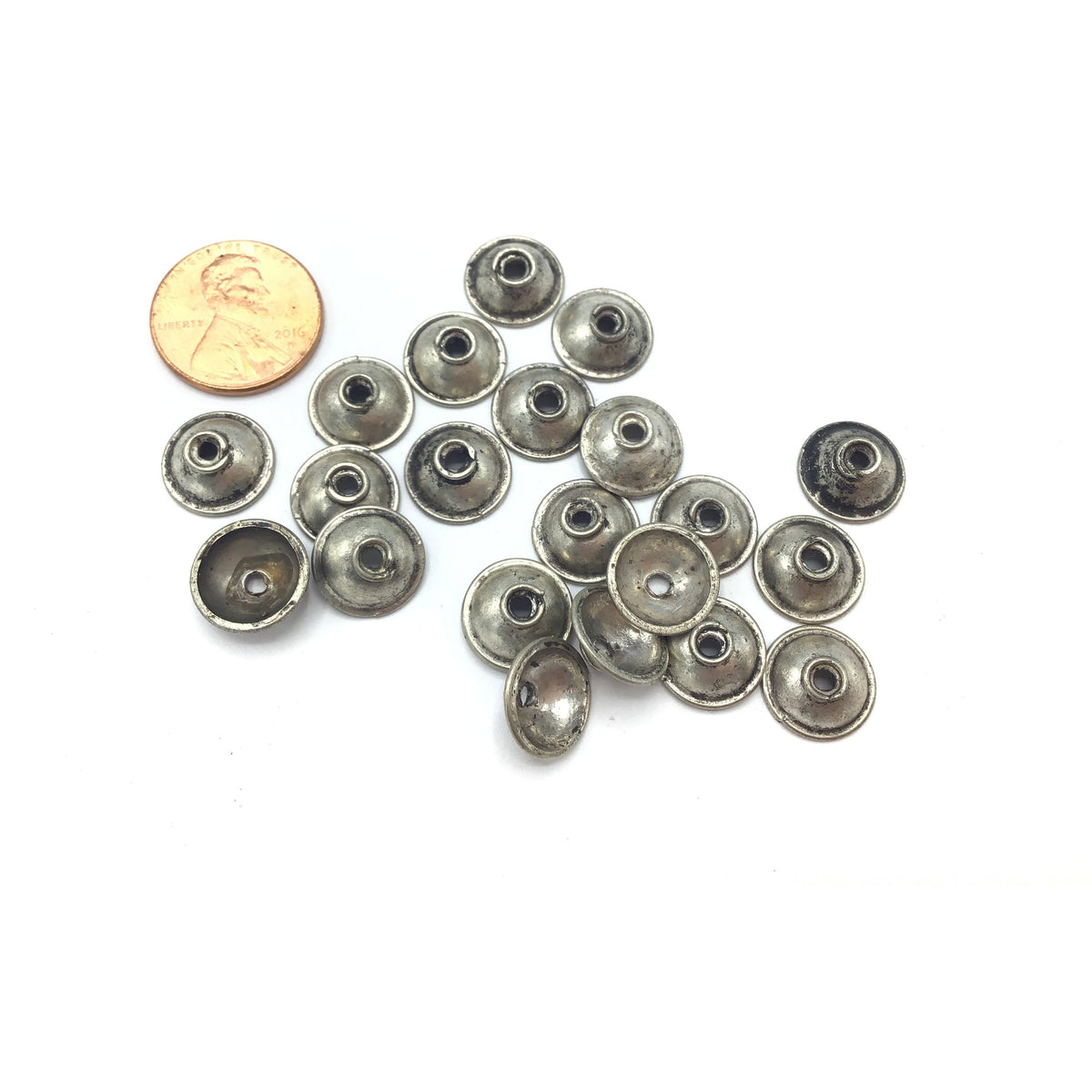 Berber Silver Bead Caps, With or Without Eyes, Set of 2, Morocco - Rita Okrent Collection (NP025)