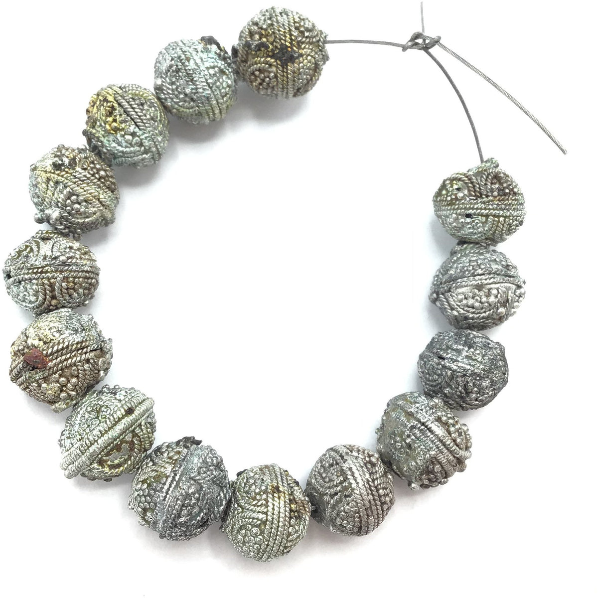 Lower Silver Granulated  Mauritanian beads, Group of 14 - Rita Okrent Collection (C495)