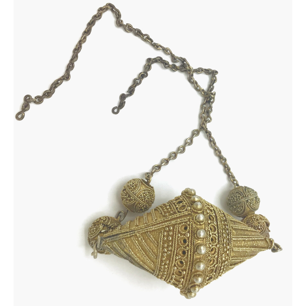 Gilded Silver Toucouleur Bicone Decorated Focal Bead on Chain, Senegal or Mauritania - Rita Okrent Collection (C507)